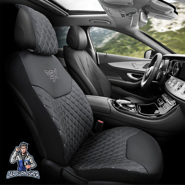 Car Seat Protector - Rsx Diamond Leather Design Gray 1x Front Seat Leather & Fabric